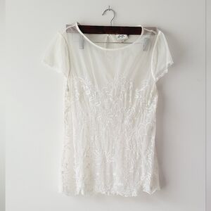 Beige by Eci‎ laced see through short sleeve top color cream size L